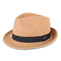 Men's winter felt fedora hat by MANDOTOS INTERNATIONAL, warm wool jazz cap with narrow brim, classic Homburg style for men.