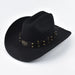 Men and women wearing vintage leather western cowboy hats with big edges, classic cloche style, suitable for cowgirl or church attire.