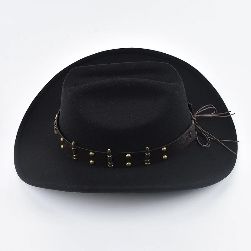 Mandotos International men's and women's Western cowboy hat with leather, vintage big-edge design, suitable for cowgirl or church attire.