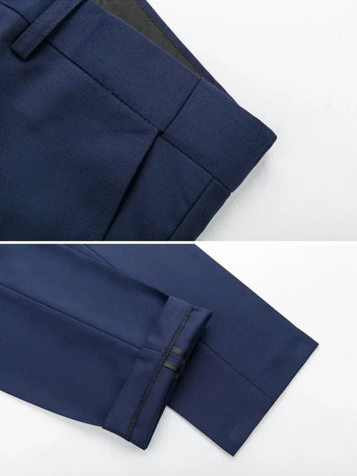 Mandotos International men's 3-piece business suit set with jacket, vest, and pants in various sizes and colors.