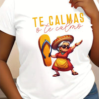 Women’s Mexican Mama print T-shirt by MANDOTOS INTERNATIONAL, casual short sleeve round neck polyester knit fabric top, regular fit.