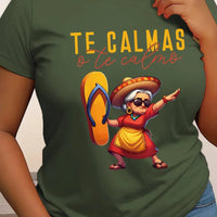 Women’s Mexican Mama print T-shirt by MANDOTOS INTERNATIONAL, casual short-sleeve round neck polyester knit top, regular fit.