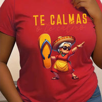 Mandotos International Mexican Mama print women's T-shirt with short sleeves, round neck, polyester knit fabric, casual regular fit.