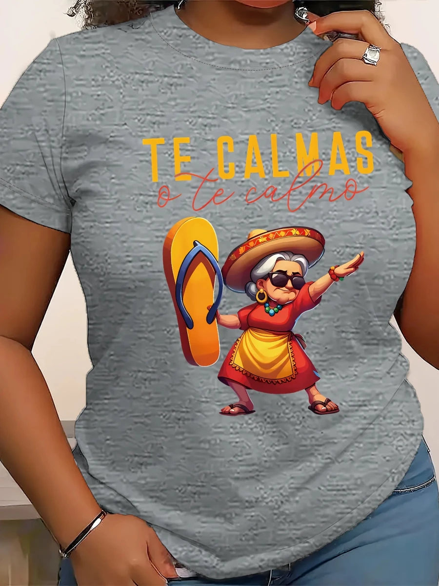 Women’s Mexican Mama print T-shirt by MANDOTOS INTERNATIONAL, casual short sleeve round neck top in polyester knit fabric.