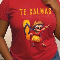 Women’s Mexican Mama print T-shirt by MANDOTOS INTERNATIONAL, short sleeve, round neck, casual fit, polyester knit fabric.