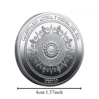Mexican Maya Calendar and Aztec Commemorative Coins Set by MANDOTOS INTERNATIONAL displayed together in a display case.