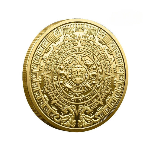 Mexican Maya Calendar and Aztec Commemorative Coins Set by MANDOTOS INTERNATIONAL, featuring traditional design and cultural symbols.