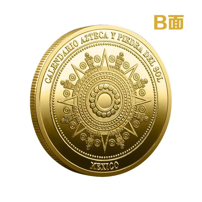 Mexican Maya Calendar and Aztec Commemorative Coins Set by MANDOTOS INTERNATIONAL, featuring intricate designs and historical motifs.