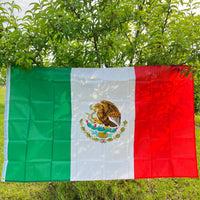 Mexico national flag, 90x150cm polyester hanging banner with printed Mexican colors and emblem for decoration.