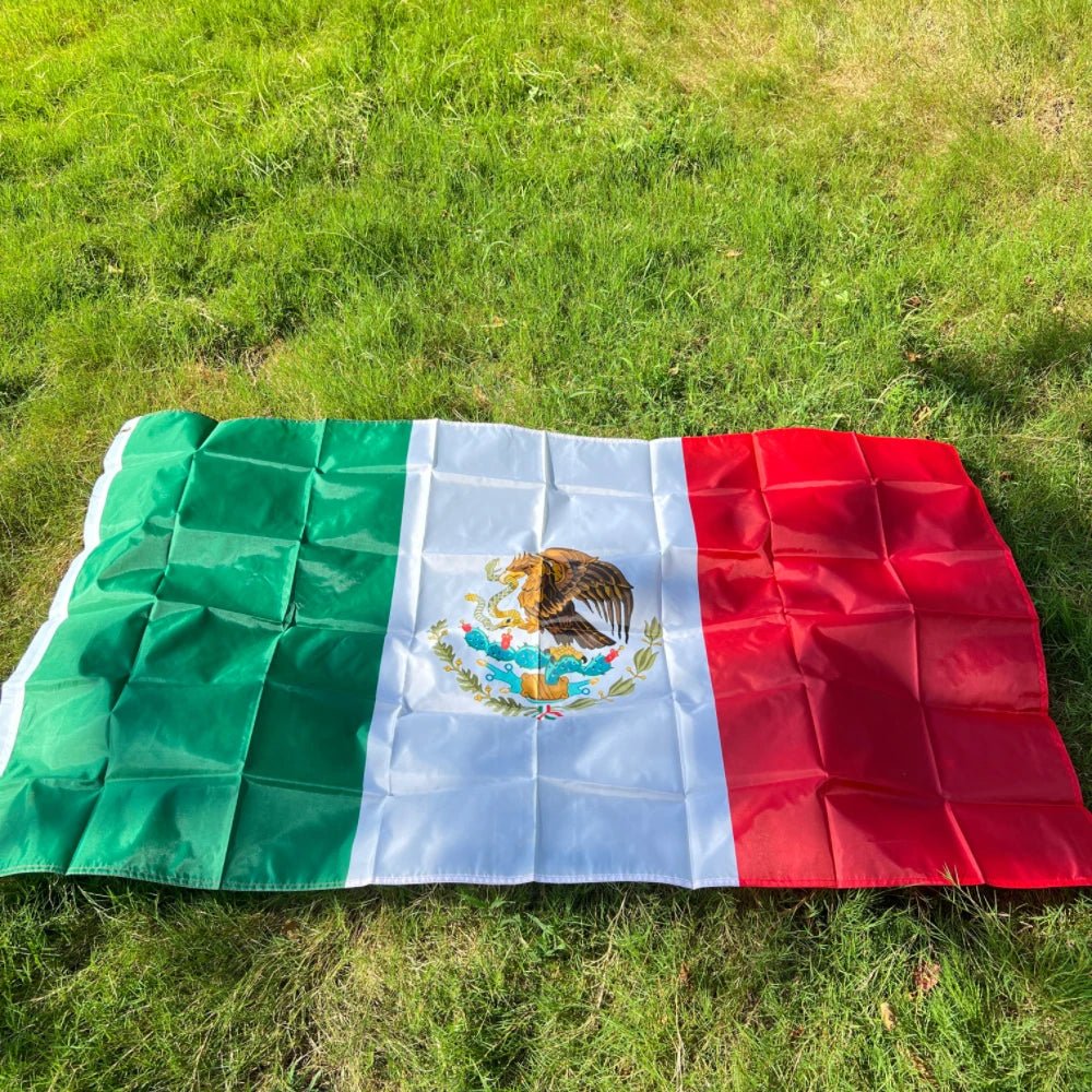 Mexico national flag, 90x150cm polyester hanging banner with printed Mexican colors and design for decoration