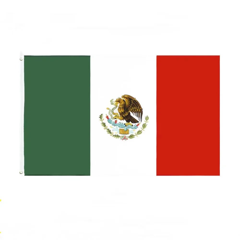 Mexico national flag 90x150cm polyester hanging banner with printed Mexican symbols, ideal for decoration.