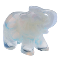 Mini elephant crystal sculpture by MANDOTOS INTERNATIONAL showing a detailed, clear crystal elephant figurine on a plain background.