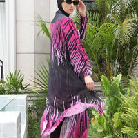 Mandotos International modest coverage Muslim burkini in navy blue, stylish swimwear with full coverage for middle-aged women.