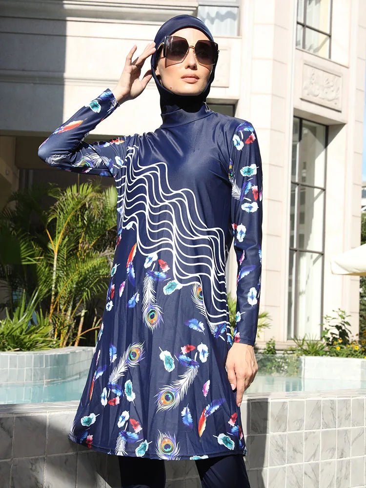 Mandotos International modest coverage Muslim burkini swimsuit for middle-aged women, featuring stylish and functional swimwear design.