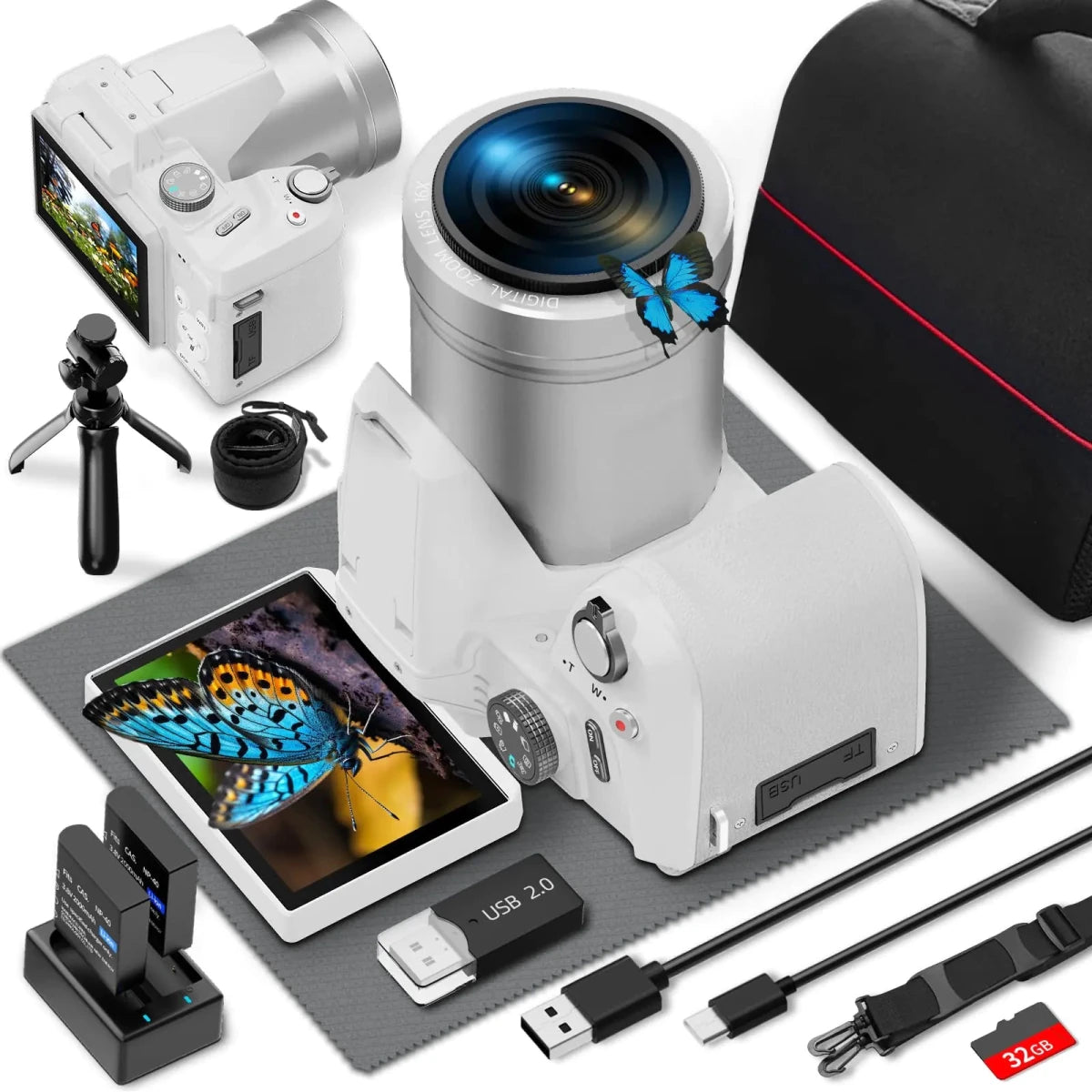 Mandotos International Monitech 64MP 4K Vlogging Pro Camera Kit with 3-inch flip screen for high-quality video recording and vlogging.