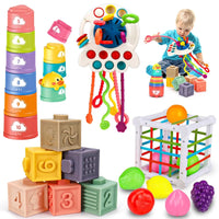 Mandotos International Montessori infant development toy set for ages 6-12 months, featuring colorful, safe educational toys for babies.