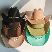Vegan suede cowboy hat with a wide brim, classic fedora style, suitable for women and men, fashion-forward all-match accessory.