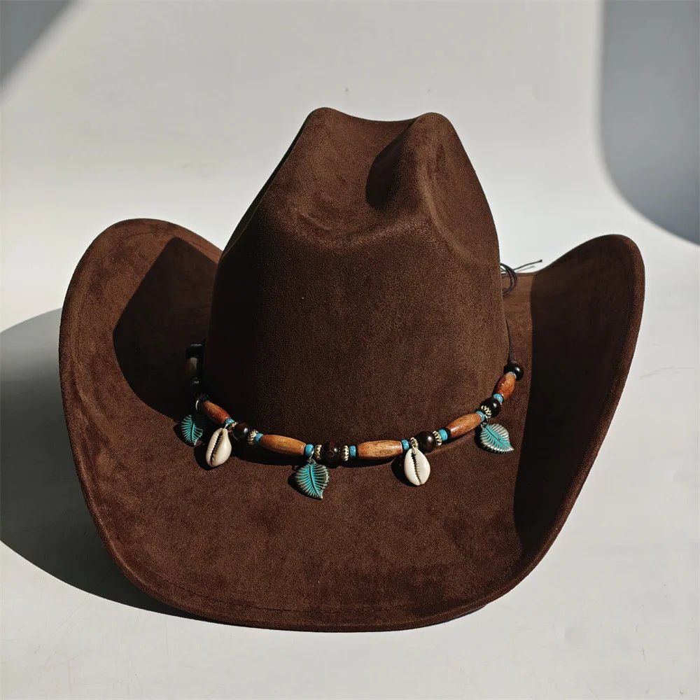 Vegan suede cowboy hat with a wide brim, classic felt fedora style for women and men, all-match cowboy sombrero by MANDOTOS INTERNATIONAL.