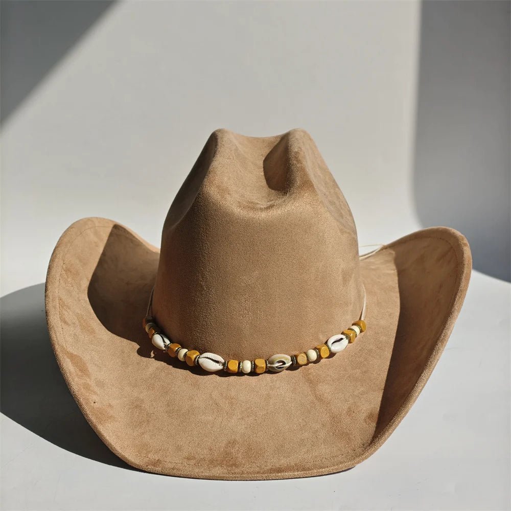 Vegan suede cowgirl cowboy fedora hat with a big brim, suitable for women and men, stylish and versatile all-match accessory.