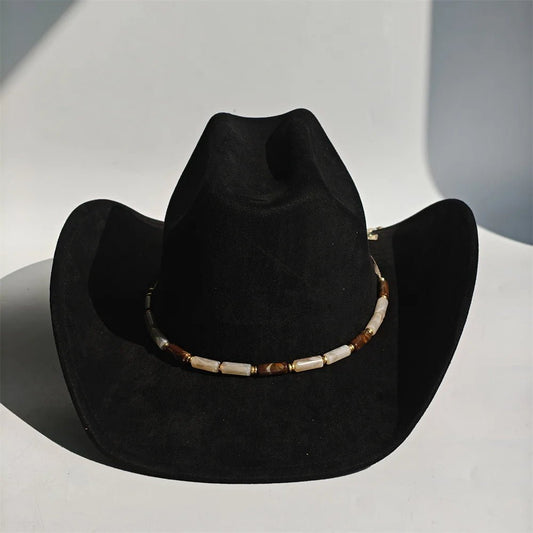 Vegan suede cowboy fedora hat with a big brim, ideal for women and men, stylish all-match cowgirl or cowboy hat by MANDOTOS INTERNATIONAL