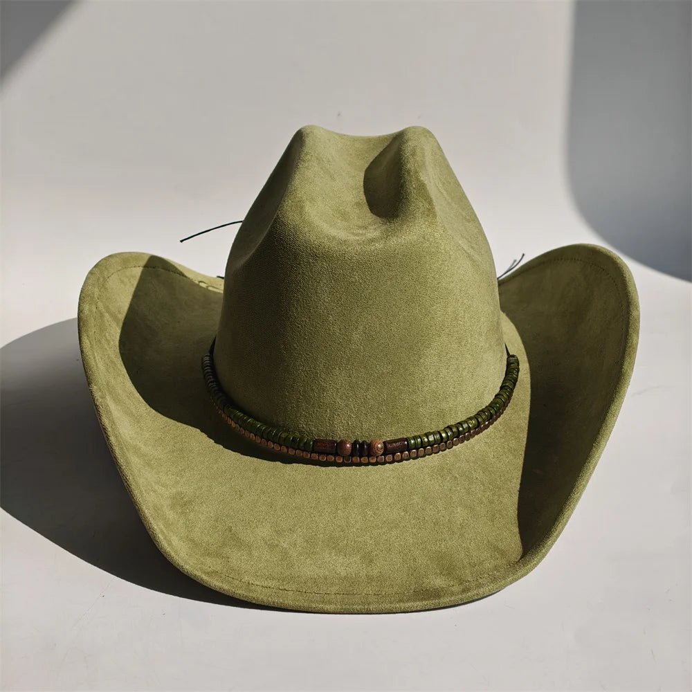 Vegan suede cowboy hat with a wide brim for women and men, stylish felt fedora with classic all-match design by MANDOTOS INTERNATIONAL.