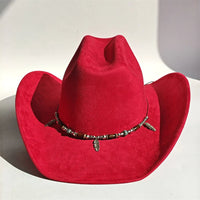 Vegan suede cowboy hat with a wide brim, felt fedora style by MANDOTOS INTERNATIONAL, suitable for women and men.