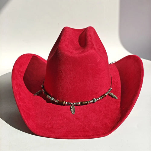 Vegan suede cowboy hat with a wide brim, felt fedora style by MANDOTOS INTERNATIONAL, suitable for women and men.