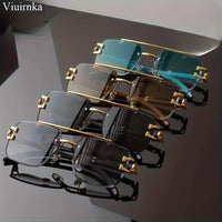 Bridge rimless square sunglasses by Mandotos International with trendy leopard print and wood grain design for men and women.