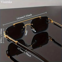 Bridge rimless square sunglasses by Mandotos International with leopard print and wood grain design for men and women.