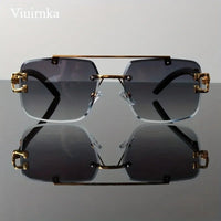 Bridge rimless square sunglasses by Mandotos International with trendy leopard print and wood grain design for men and women.