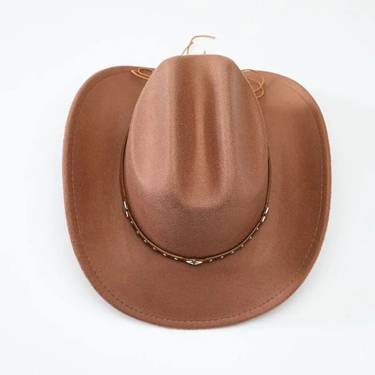Mandotos International denim cowboy hats for men and women with five-pointed star belt detail and soft woolen material.