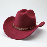 Mandotos International denim cowboy hats for men and women, soft woolen, with five-pointed star belt design, Western style.