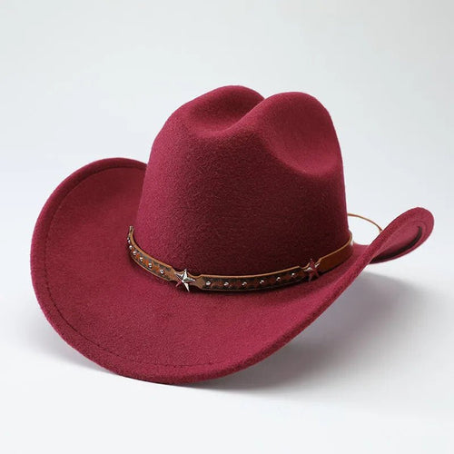 Mandotos International denim cowboy hats for men and women, soft woolen, with five-pointed star belt design, Western style.