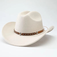 New denim cowboy hats for men and women with five-pointed star belt detail, made from soft woolen material by MANDOTOS INTERNATIONAL.