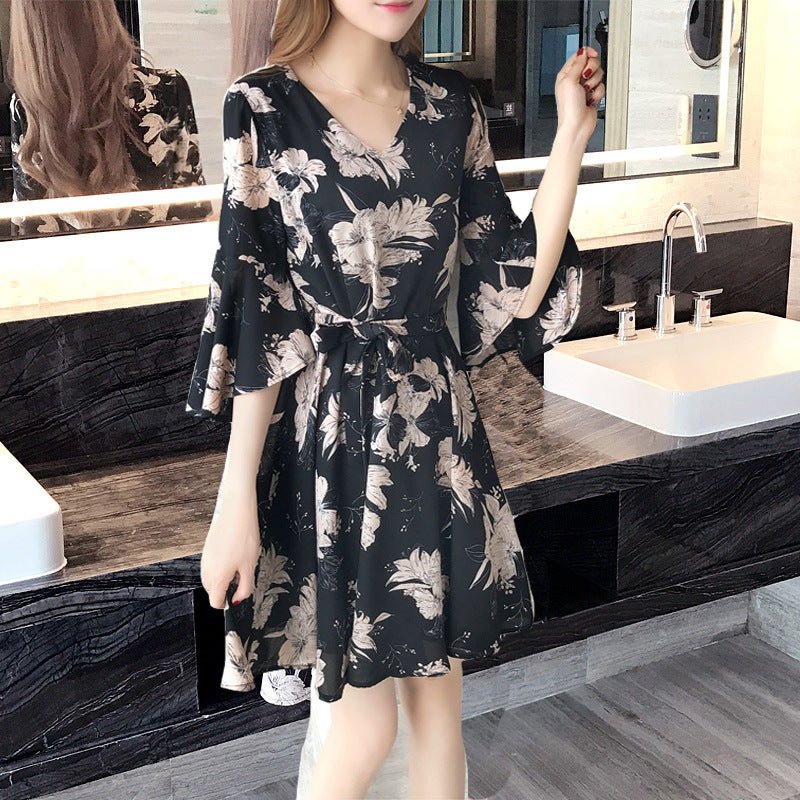 Mandotos International floral summer dress for women, Korean style, slim fit, perfect for fashion-forward women and students.