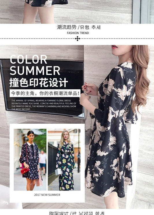 Mandotos International floral summer dress for women, Korean style, slimming fit, perfect for fashionable summer 2019.