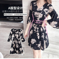Mandotos International floral summer dress for women, Korean style, slim fit, perfect for fashion-forward students in summer 2019.