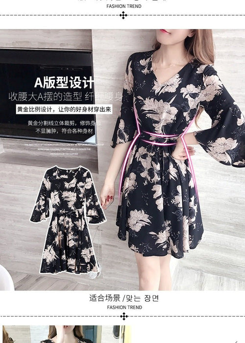 Mandotos International floral summer dress for women, Korean style, slim fit, perfect for fashion-forward students in summer 2019.