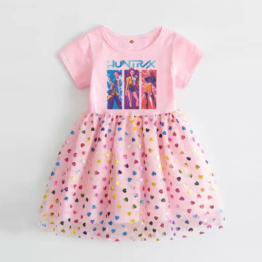 Girls summer princess dress by Mandotos International, short-sleeved gauze skirt, perfect for children's summer clothing.