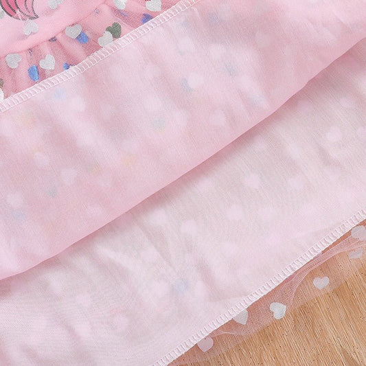 Girls' summer princess dress by Mandotos International, short-sleeved gauze skirt with playful hunter witch design.
