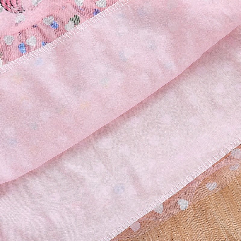 Girls' summer princess dress by Mandotos International, short-sleeved gauze skirt with playful hunter witch design.