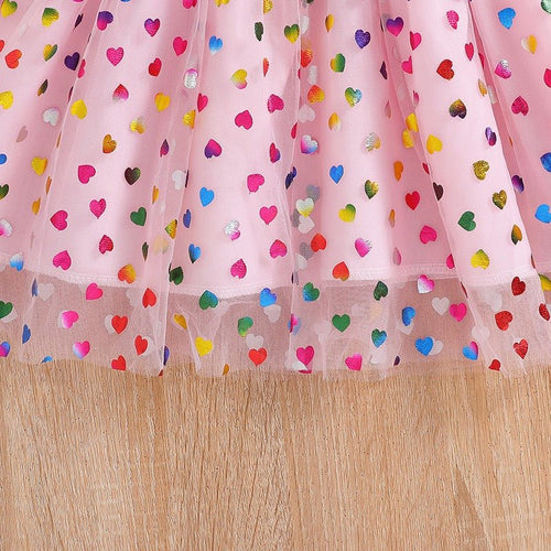 Girls summer princess dress by Mandotos International featuring short sleeves, gauze skirt, suitable for children’s everyday wear.