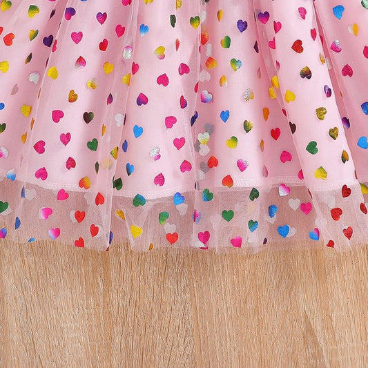 Girls summer princess dress by Mandotos International featuring short sleeves, gauze skirt, suitable for children’s everyday wear.