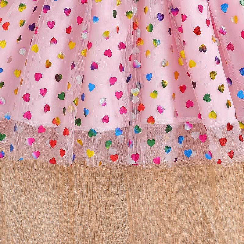 Girls summer princess dress by Mandotos International featuring short sleeves, gauze skirt, suitable for children’s everyday wear.