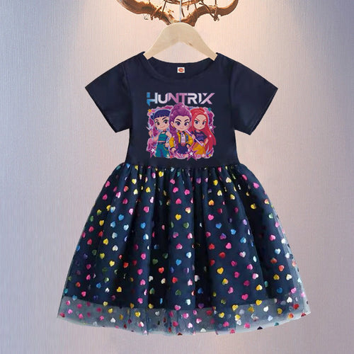 Girls' summer princess dress by Mandotos International featuring short sleeves, gauze skirt, perfect for children.