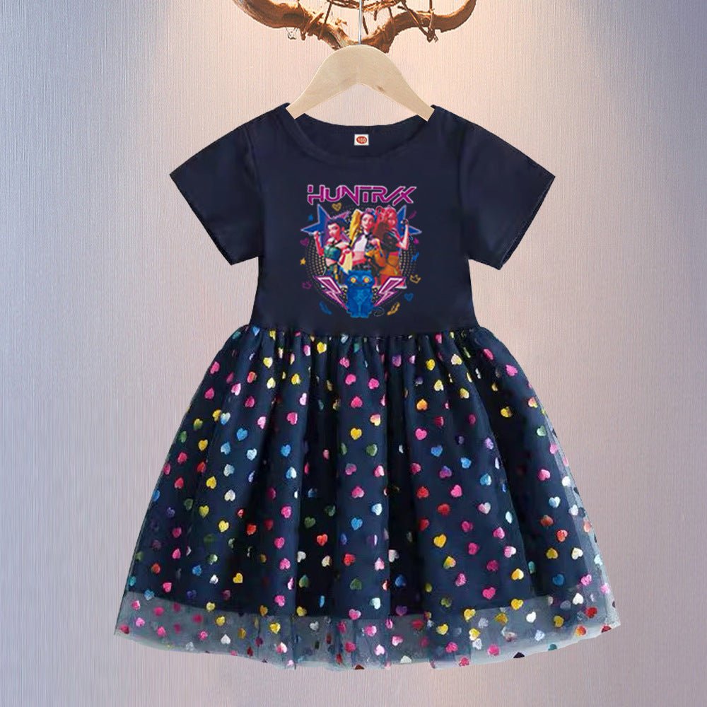 New girls' summer princess dress by Mandotos International featuring short sleeves, gauze skirt, perfect for children's clothing.