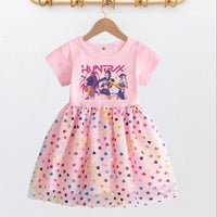Girls' summer short-sleeved princess dress by Mandotos International, featuring a gauze skirt and charming hunter witch design.