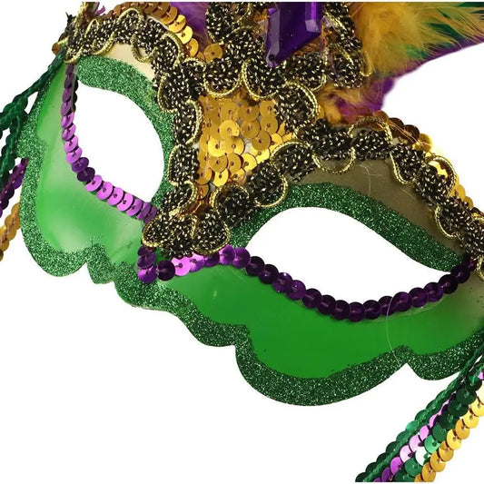 Mandotos International peacock feather masquerade mask with hollow design, plastic carnival mask for nightclub and party events.