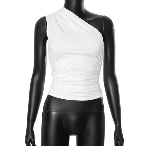 Mandotos International one-shoulder backless tank top in candy color, sleeveless casual t-shirt for stylish summer wear.