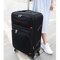 Unisex Oxford travel bag by Mandotos International with large capacity, zipper closure, canvas material, and built-in lock for security.